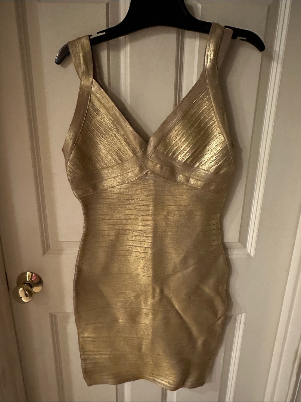 Kardashian Kollection Metallic Gold V-Neck Bandage Slip Dress NWT